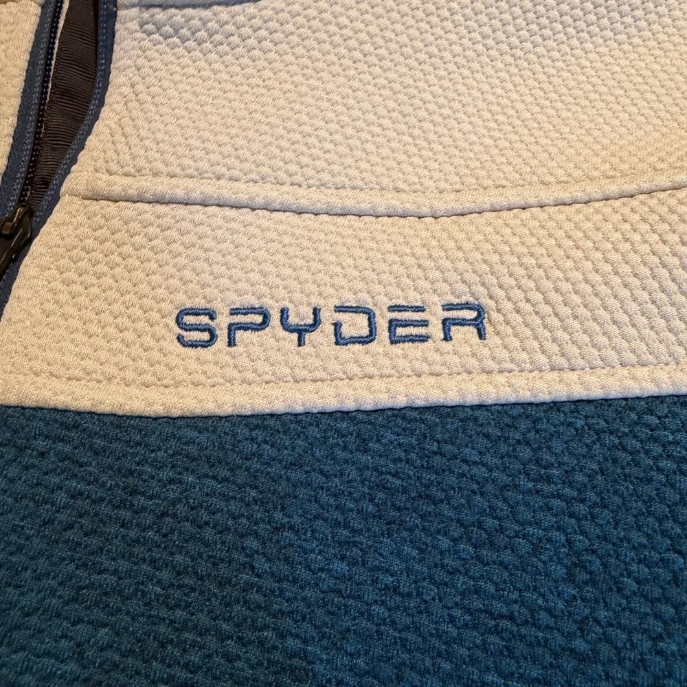 Spyder Mens US Ski Team Waffle Knit Quarter Zip Fleece Pullover Teal Navy XL